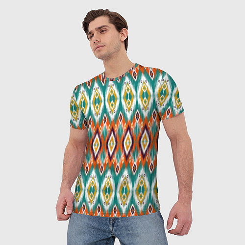 Мужская футболка Орнамент икат - имитация аткласной ткани / 3D-принт – фото 3