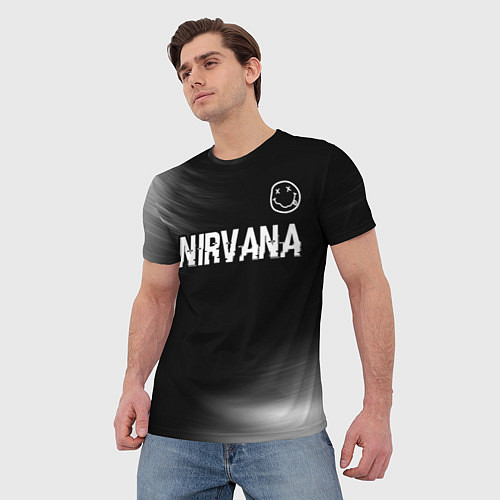 Мужская футболка Nirvana glitch на темном фоне посередине / 3D-принт – фото 3
