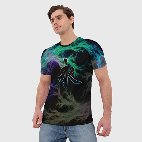 Мужская футболка Неоновый иероглиф / 3D-принт – фото 3