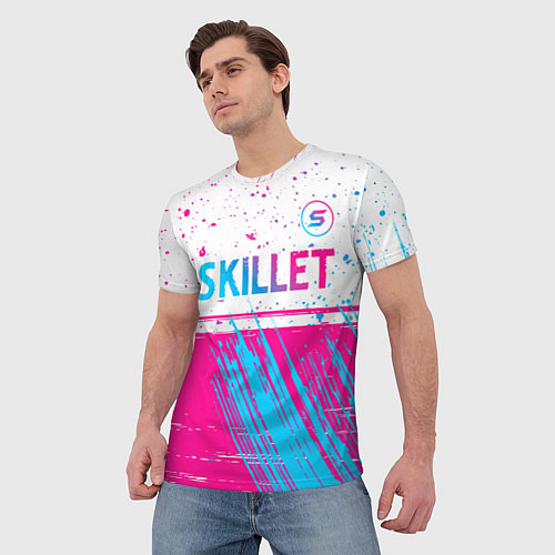Мужская футболка Skillet neon gradient style посередине / 3D-принт – фото 3