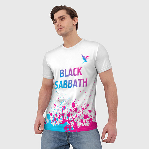 Мужская футболка Black Sabbath neon gradient style посередине / 3D-принт – фото 3