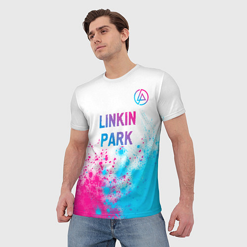 Мужская футболка Linkin Park neon gradient style посередине / 3D-принт – фото 3