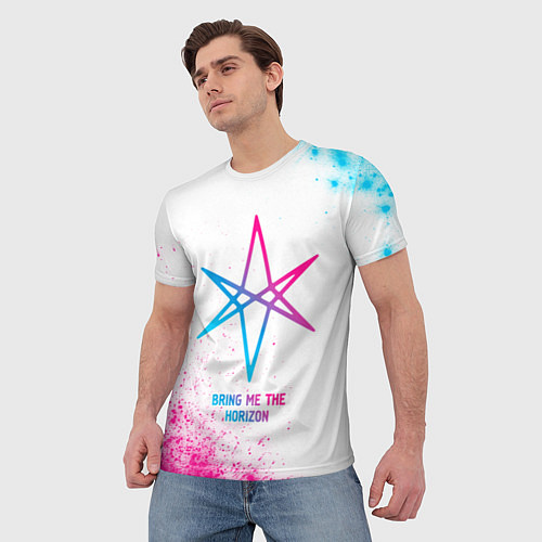 Мужская футболка Bring Me the Horizon neon gradient style / 3D-принт – фото 3