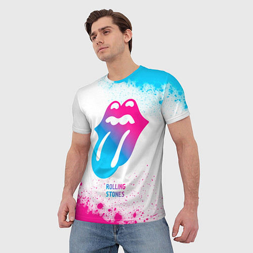 Мужская футболка Rolling Stones neon gradient style / 3D-принт – фото 3