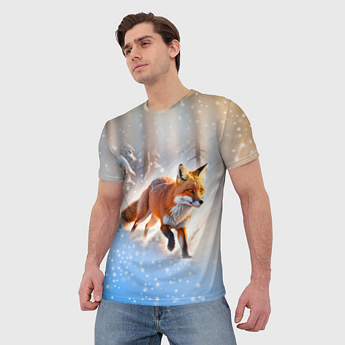 Мужская футболка Лиса на зимней охоте / 3D-принт – фото 3
