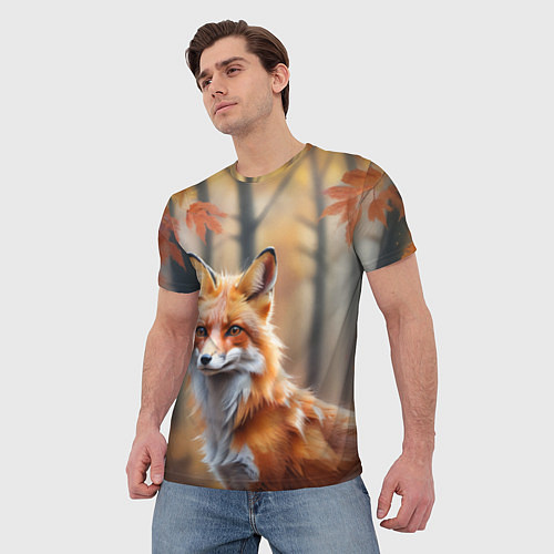 Мужская футболка Рыжая лисица в осеннем лесу / 3D-принт – фото 3