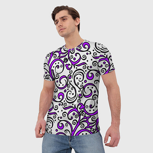 Мужская футболка Фиолетовые кружевные узоры / 3D-принт – фото 3