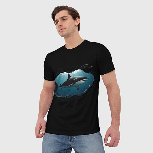 Мужская футболка Акула в овале / 3D-принт – фото 3