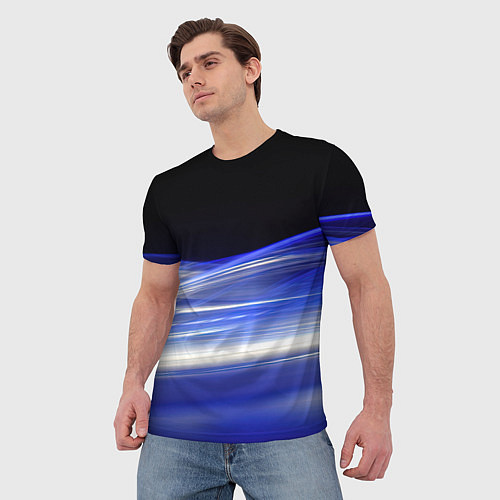 Мужская футболка Синие волны на черном / 3D-принт – фото 3