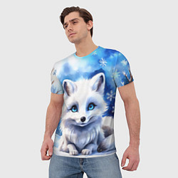 Футболка мужская Портрет мультяшного песца акварель, цвет: 3D-принт — фото 2