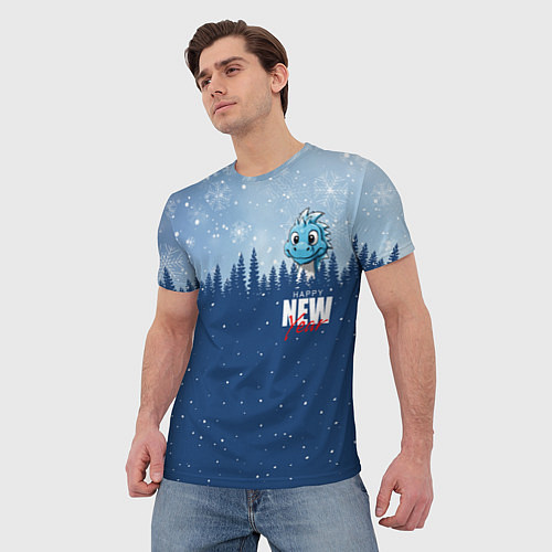 Мужская футболка Дракон в зимнем лесу / 3D-принт – фото 3