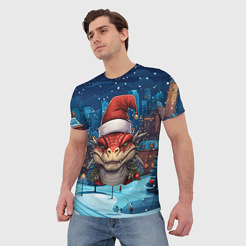 Мужская футболка Новогодний дракон 2024 зимний пейзаж / 3D-принт – фото 3