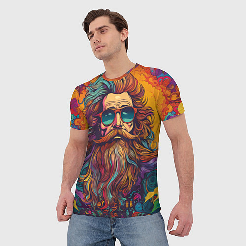 Мужская футболка Стильный хиппи в очках / 3D-принт – фото 3