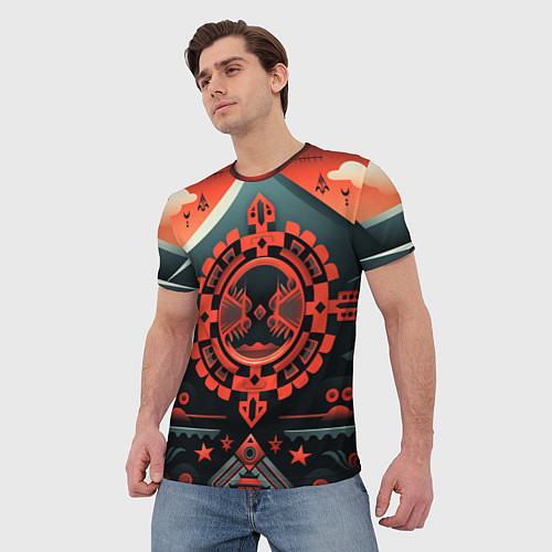 Мужская футболка Рисунок в стиле американских индейцев / 3D-принт – фото 3