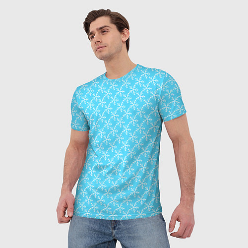 Мужская футболка Паттерн снежинки голубой / 3D-принт – фото 3