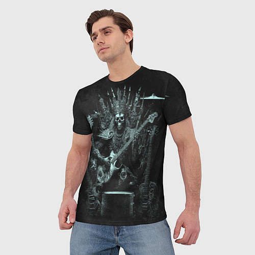 Мужская футболка Скелет музыкант король метала на троне / 3D-принт – фото 3