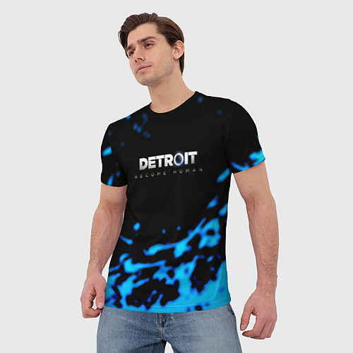Мужская футболка Detroit become human голубая кровь / 3D-принт – фото 3