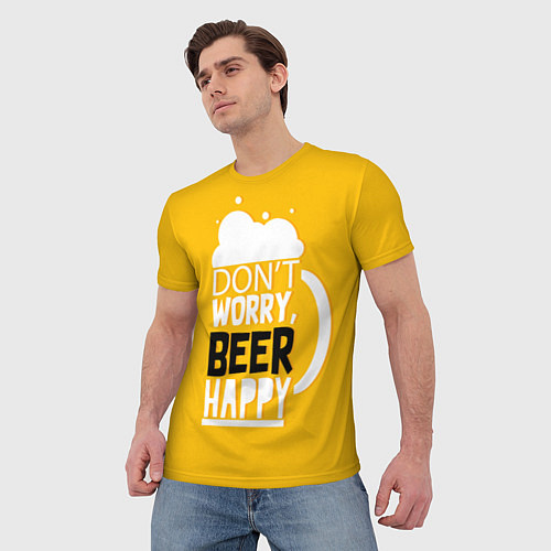 Мужская футболка Dont worry - beer happy / 3D-принт – фото 3