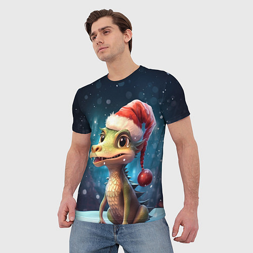 Мужская футболка Дракон в новогодней шапочке / 3D-принт – фото 3