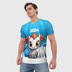 Футболка мужская Белый дракон с новогодними шариками, цвет: 3D-принт — фото 2