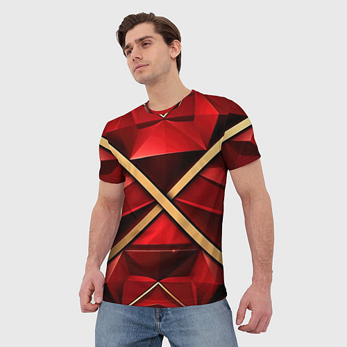 Мужская футболка Золотые ленты на красном фоне / 3D-принт – фото 3