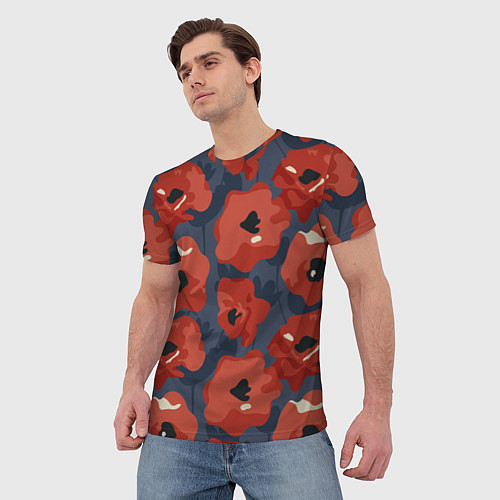 Мужская футболка Абстрактные красные маки - паттерн / 3D-принт – фото 3
