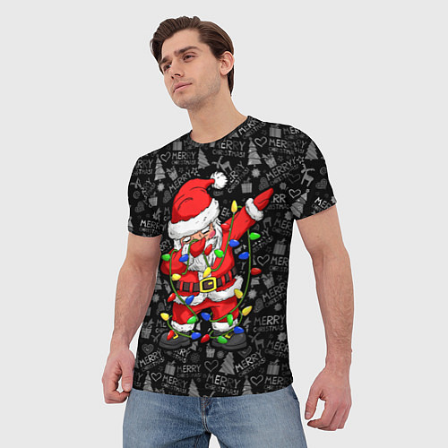 Мужская футболка Санта Клаус с гирляндой / 3D-принт – фото 3