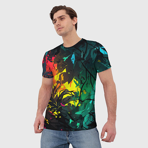 Мужская футболка Яркие разноцветные абстрактные листья / 3D-принт – фото 3