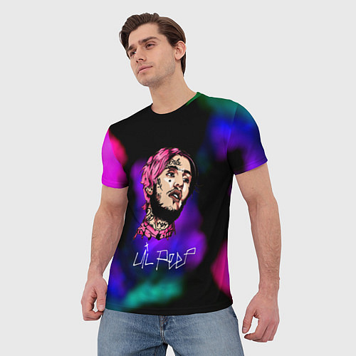 Мужская футболка Lil peep рэп неоновый градиент / 3D-принт – фото 3