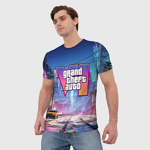 Мужская футболка GTA 6 неоновый город / 3D-принт – фото 3