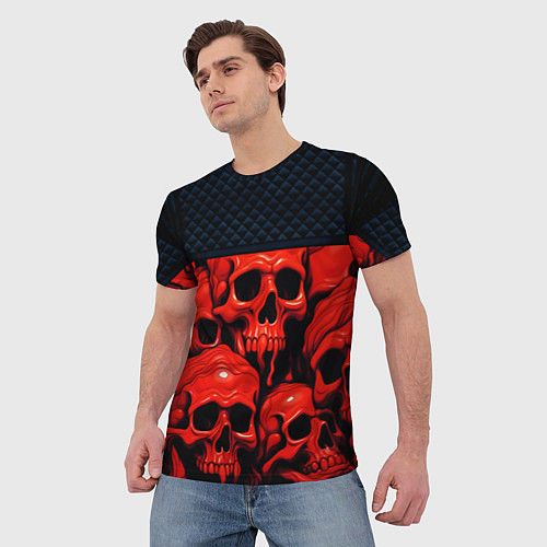 Мужская футболка Расплавленные красные черепа стёжка / 3D-принт – фото 3