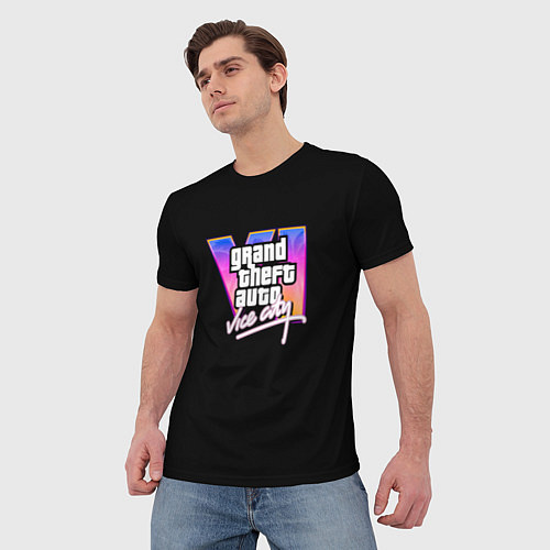 Мужская футболка Gta 6 vice city logo / 3D-принт – фото 3