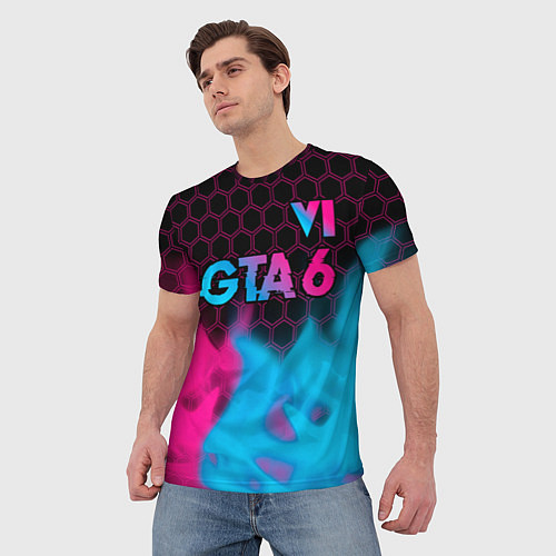 Мужская футболка GTA 6 - neon gradient посередине / 3D-принт – фото 3