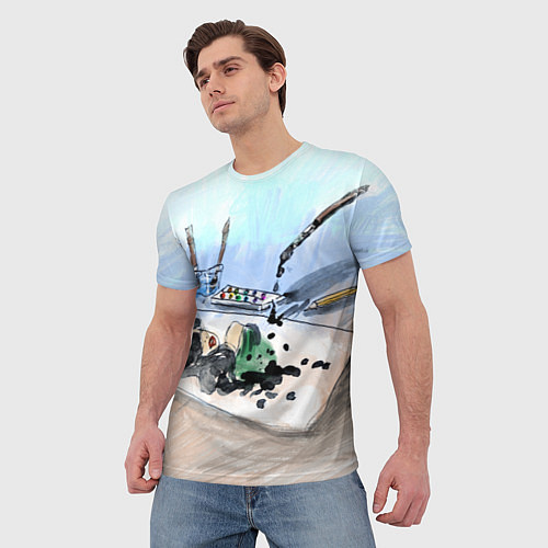 Мужская футболка Капли и портрет тушью / 3D-принт – фото 3