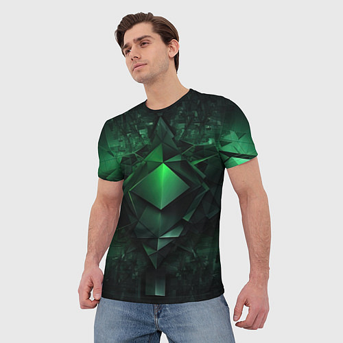 Мужская футболка Зеленая и черная абстракция геометрическая / 3D-принт – фото 3