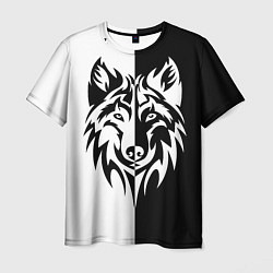 Футболка мужская Волк чёрно-белый, цвет: 3D-принт