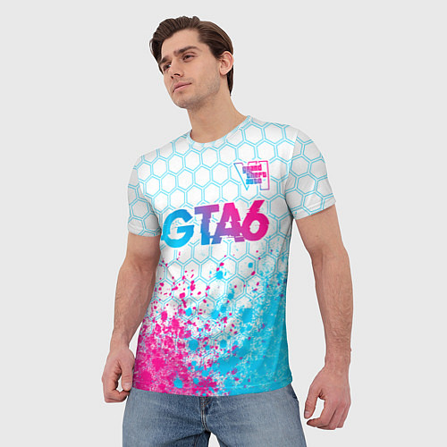 Мужская футболка GTA6 neon gradient style посередине / 3D-принт – фото 3
