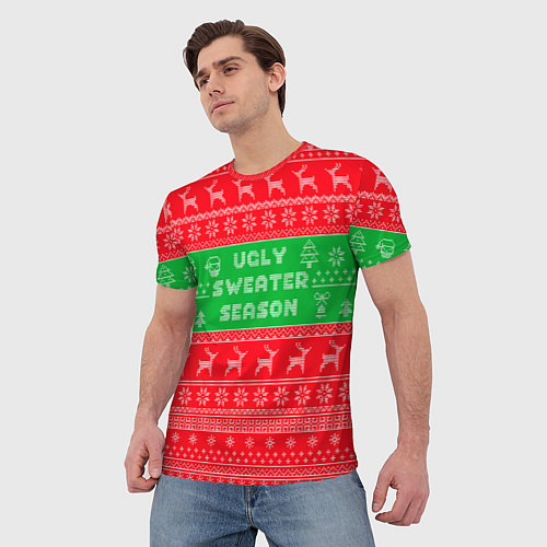 Мужская футболка Ужасный новогодний свитер / 3D-принт – фото 3