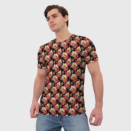 Мужская футболка Лошади и цветы на чёрном фоне / 3D-принт – фото 3
