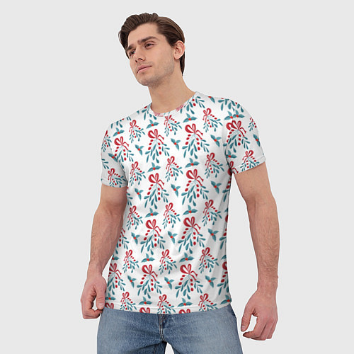 Мужская футболка Веточки омелы и остролиста для праздника / 3D-принт – фото 3