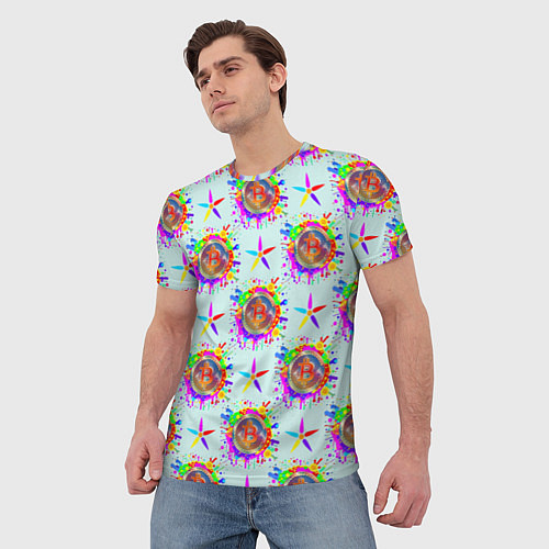 Мужская футболка Биткойн и цветок / 3D-принт – фото 3