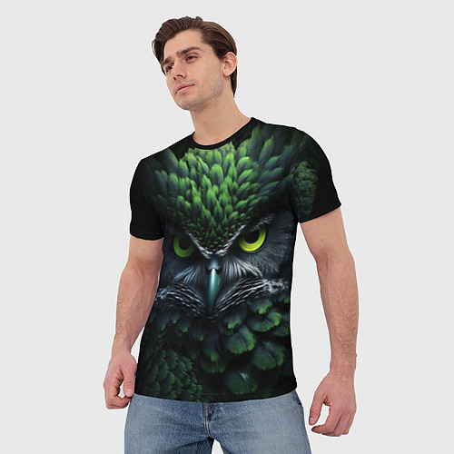 Мужская футболка Зеленая фэнтази сова / 3D-принт – фото 3