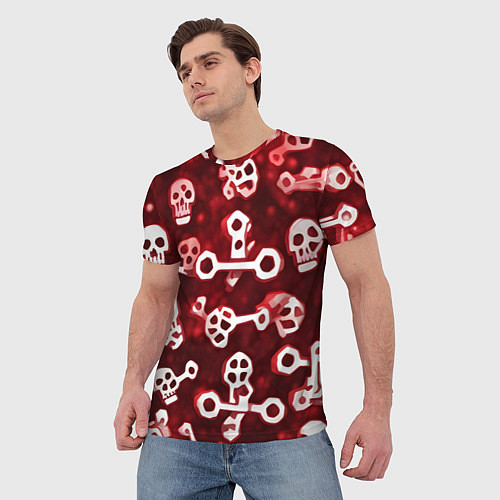 Мужская футболка Белые черепки и кости на красном фоне / 3D-принт – фото 3