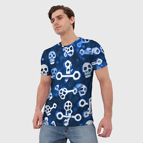 Мужская футболка Белые черепки и кости на синем / 3D-принт – фото 3