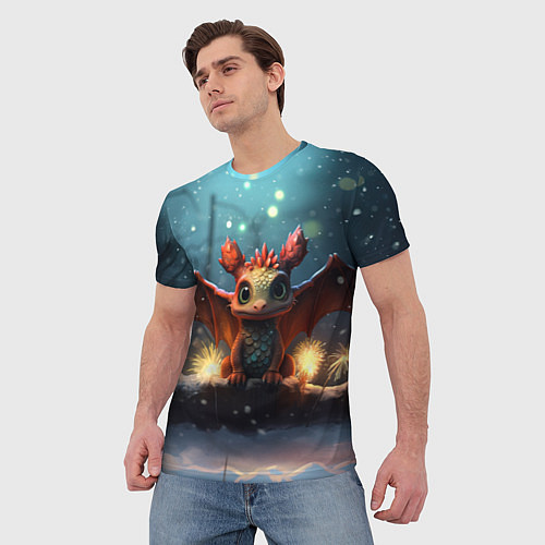 Мужская футболка Маленький огненный дракоша / 3D-принт – фото 3