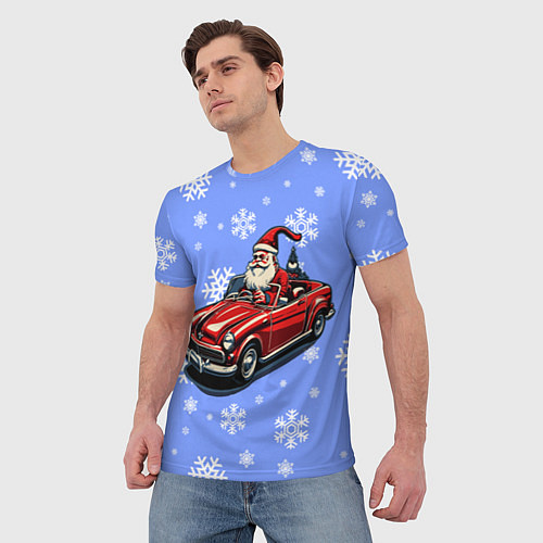 Мужская футболка Дед Мороз едет на машине / 3D-принт – фото 3