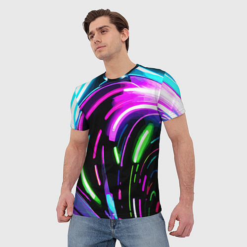 Мужская футболка Неоновая экспрессивная абстракция / 3D-принт – фото 3