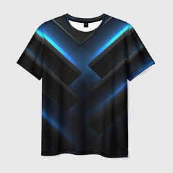 Футболка мужская Черный абстрактный фон и синие неоновые вставки, цвет: 3D-принт