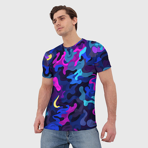 Мужская футболка Яркие разноцветные пятна в виде камуфляжа / 3D-принт – фото 3