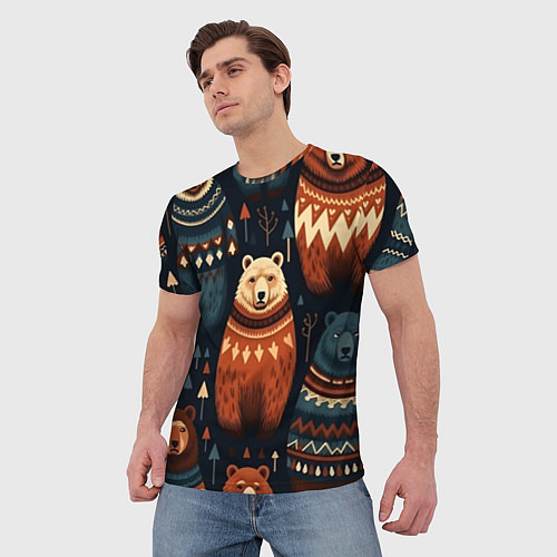 Мужская футболка Медведи индейцы / 3D-принт – фото 3